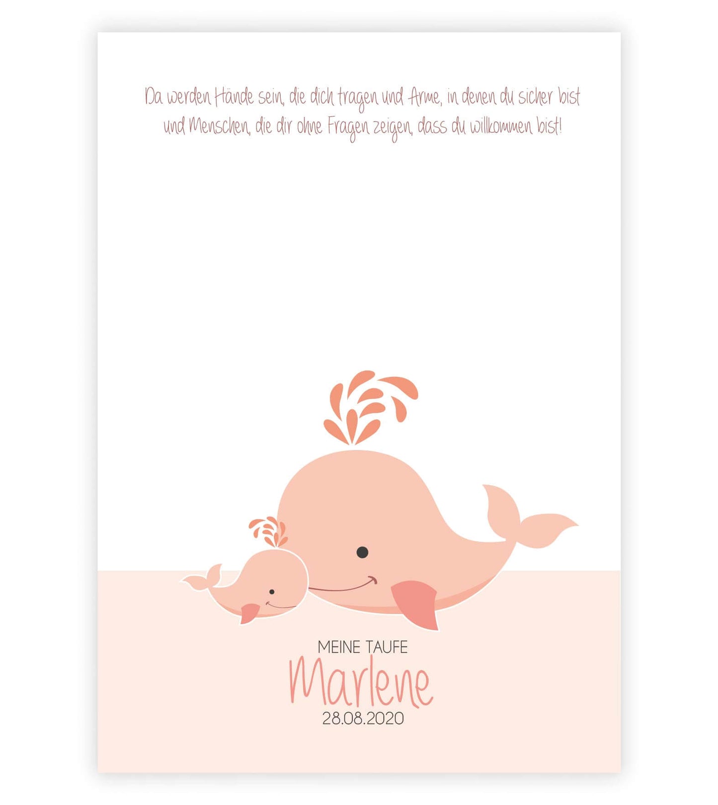Personalisiertes Bild „Taufe Wal”, Bildfarbe: Rosa/Orange, Bildgröße: DIN A3, Bilderrahmen: Ohne Bilderrahmen, Copyright: 321geschenke.de
