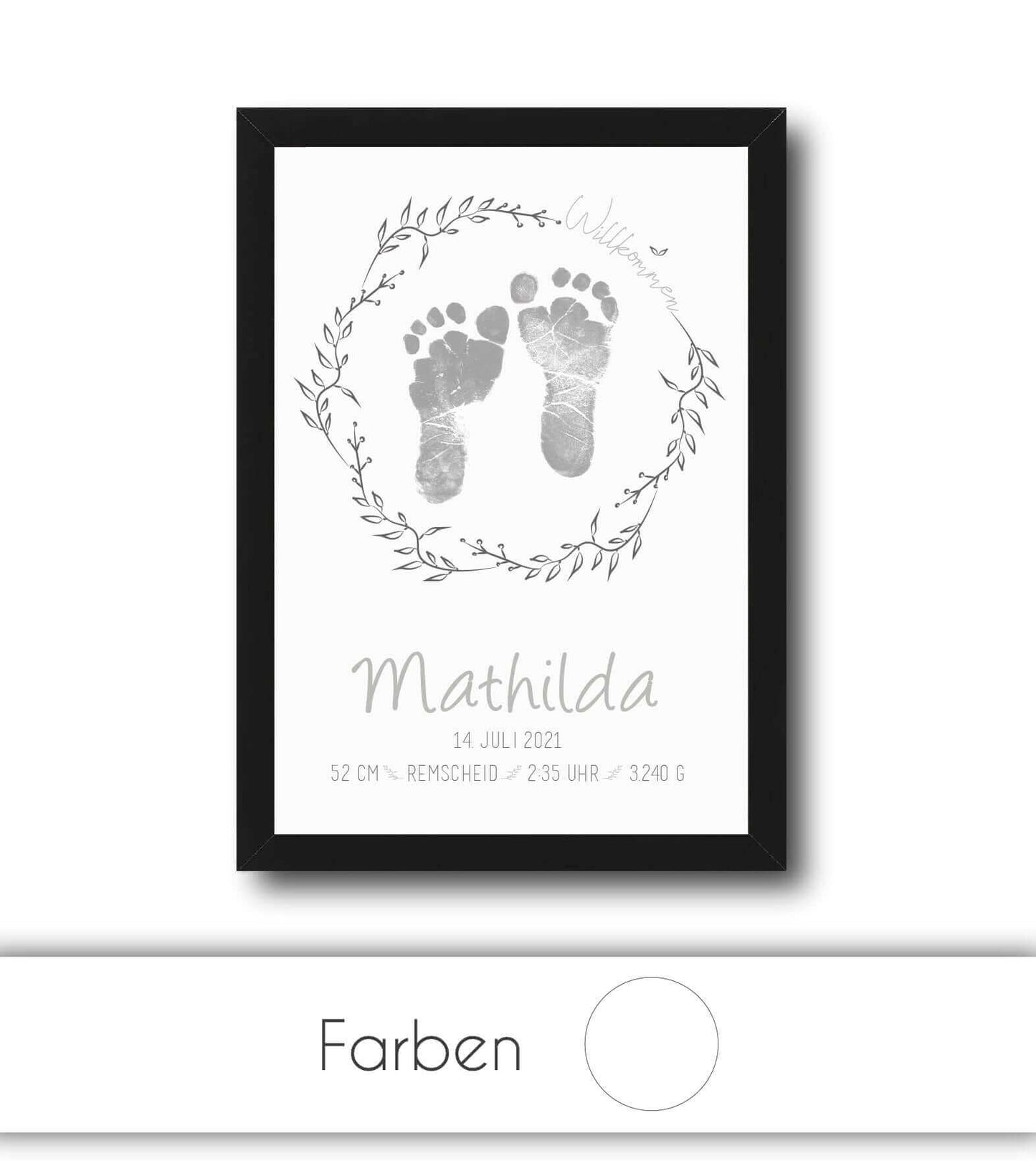 Personalisiertes Bild “Baby-Fußabdruck”, Bildgröße: DIN A4, DIN A3, Bilderrahmen: Ohne Bilderrahmen, Bilderrahmen weiß ohne Passepartout, Bilderrahmen schwarz ohne Passepartout, Copyright: 321geschenke.de