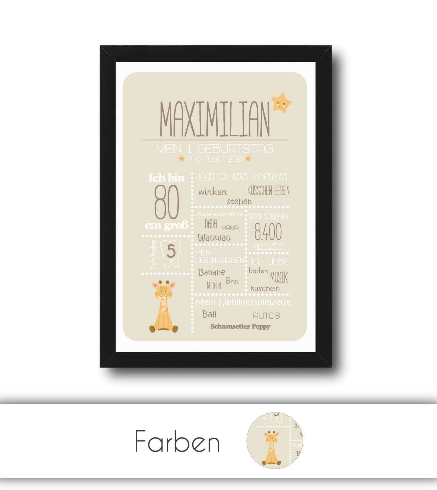 Personalisiertes Bild „1. Geburtstag” Meilensteinposter, Bildgröße: 13x18cm, DIN A4, DIN A3, Bilderrahmen: Ohne Bilderrahmen, Bilderrahmen weiß ohne Passepartout, Bilderrahmen schwarz ohne Passepartout, Copyright: 321geschenke.de