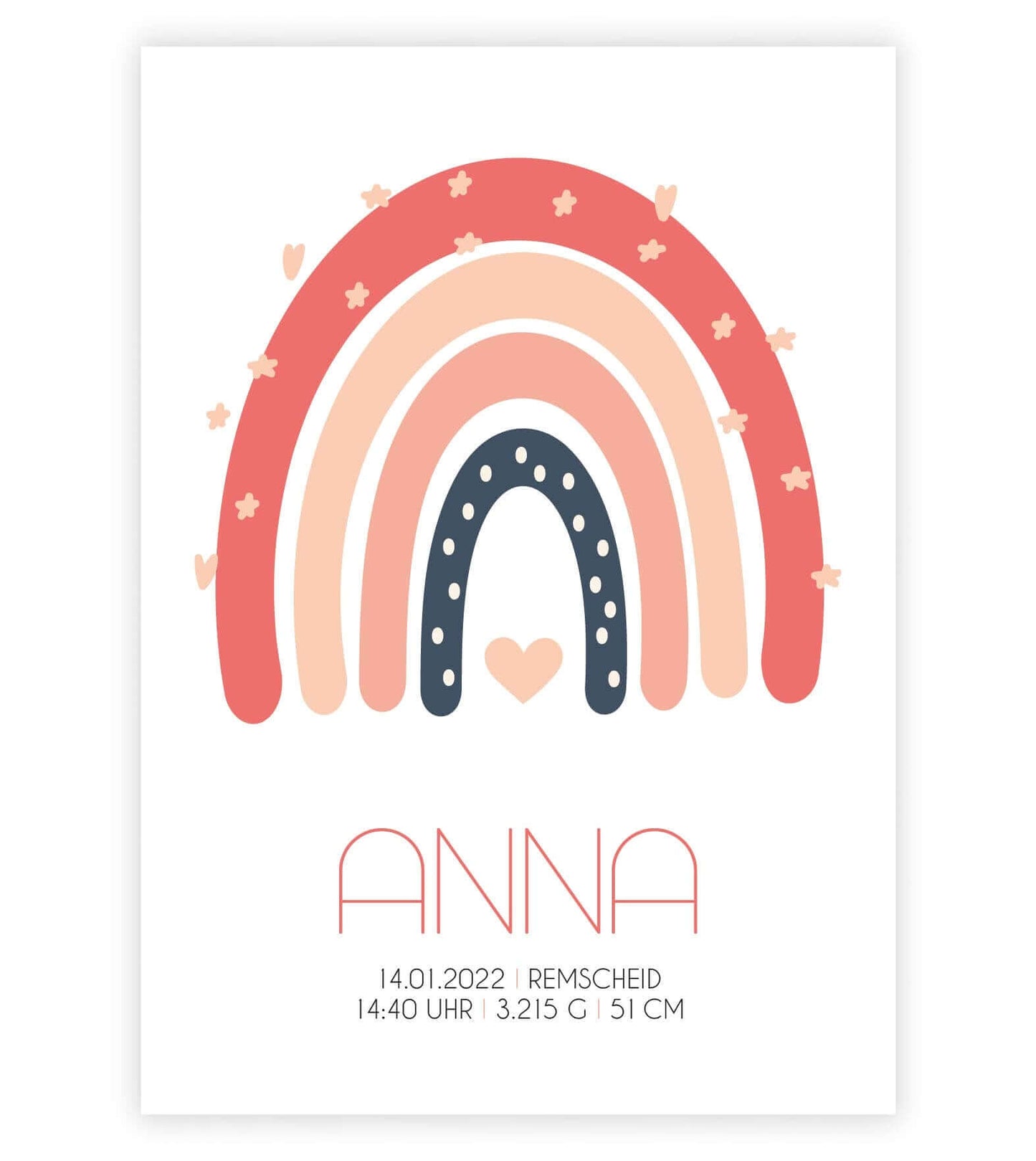 Personalisiertes Babyposter “Regenbogen” rosa, Bildgröße: 13x18cm, DIN A4, DIN A3, Bilderrahmen: Ohne Bilderrahmen, Copyright: 321geschenke.de