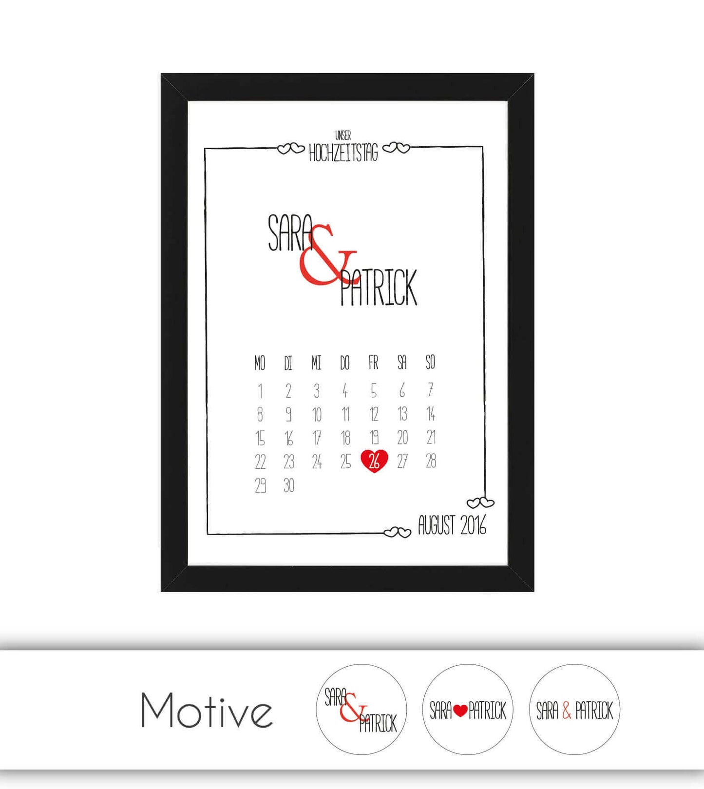 Personalisiertes Bild „Hochzeitstag” Kalender mit Datum, Variante: Variante 1, Variante 2, Variante 3, Bildgröße: 13x18cm, DIN A4, DIN A3, Bilderrahmen: Ohne Bilderrahmen, Bilderrahmen weiß ohne Passepartout, Bilderrahmen schwarz ohne Passepartout, Bilderrahmen weiß mit Passepartout, Bilderrahmen schwarz mit Passepartout, Copyright: 321geschenke.de