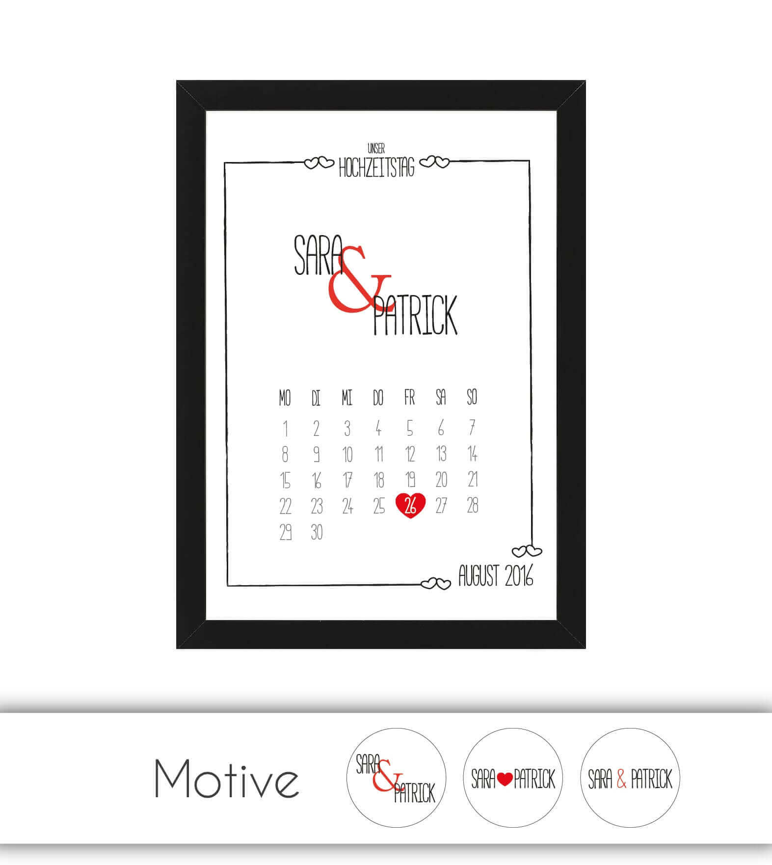 Personalisiertes Bild „Hochzeitstag” Kalender mit Datum, Variante: Variante 1, Variante 2, Variante 3, Bildgröße: 13x18cm, DIN A4, DIN A3, Bilderrahmen: Ohne Bilderrahmen, Bilderrahmen weiß ohne Passepartout, Bilderrahmen schwarz ohne Passepartout, Bilderrahmen weiß mit Passepartout, Bilderrahmen schwarz mit Passepartout, Copyright: 321geschenke.de