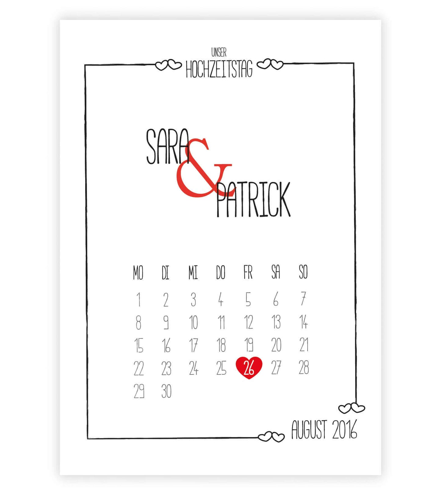 Personalisiertes Bild „Hochzeitstag” Kalender mit Datum, Variante: Variante 1, Bildgröße: 13x18cm, DIN A4, DIN A3, Bilderrahmen: Ohne Bilderrahmen, Copyright: 321geschenke.de