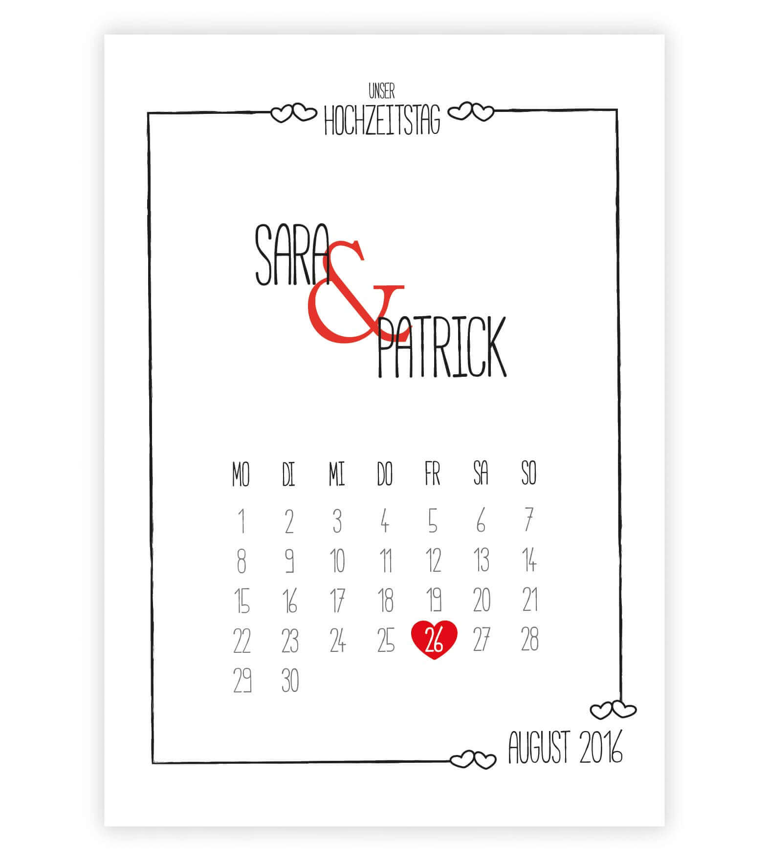 Personalisiertes Bild „Hochzeitstag” Kalender mit Datum, Variante: Variante 1, Bildgröße: 13x18cm, DIN A4, DIN A3, Bilderrahmen: Ohne Bilderrahmen, Copyright: 321geschenke.de