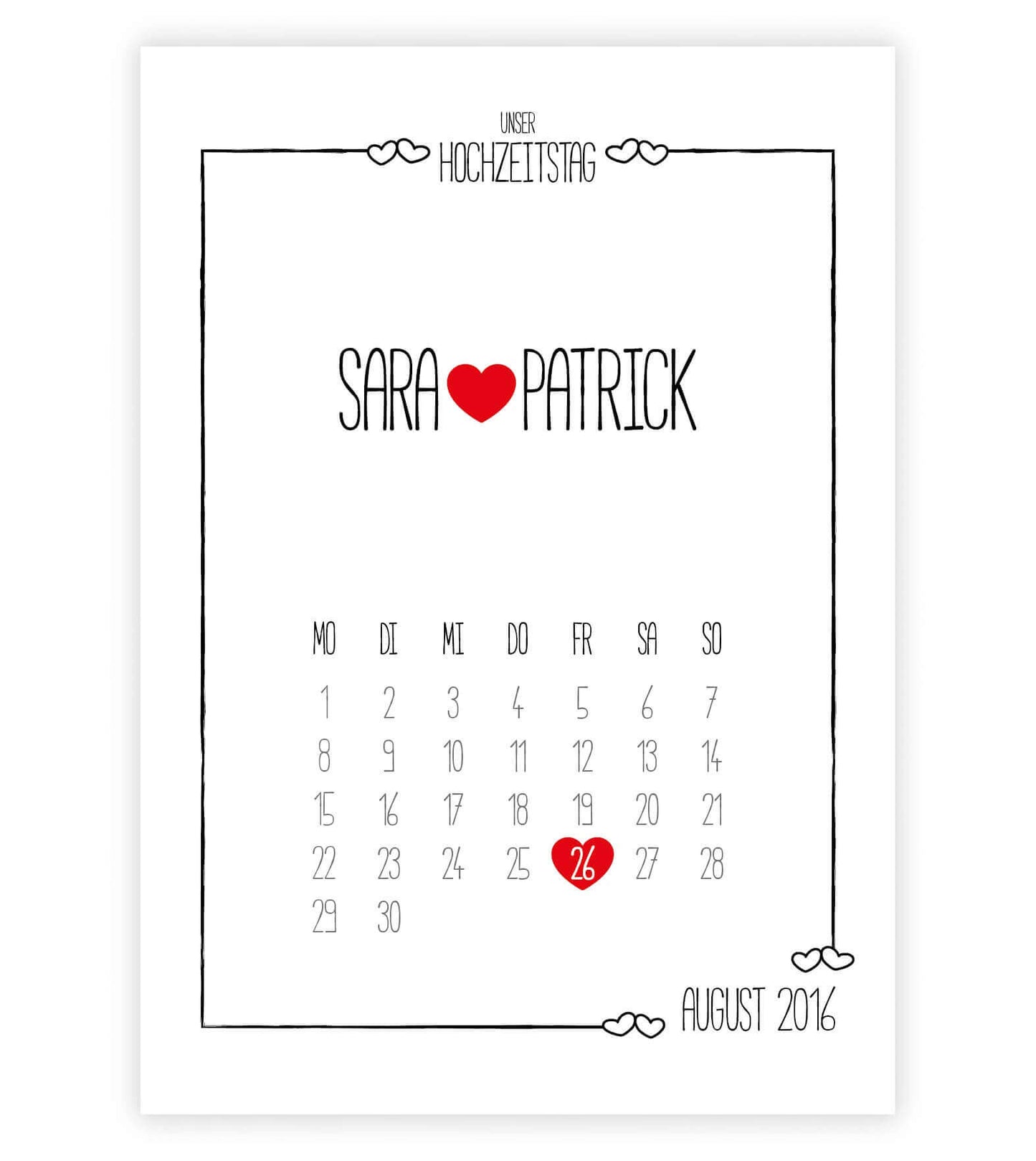 Personalisiertes Bild „Hochzeitstag” Kalender mit Datum, Variante: Variante 2, Bildgröße: 13x18cm, DIN A4, DIN A3, Bilderrahmen: Ohne Bilderrahmen, Copyright: 321geschenke.de