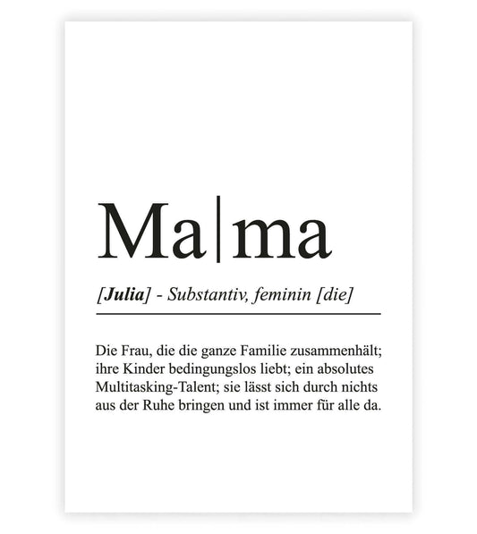Personalisiertes Bild “Definition MAMA”, Bildfarbe: Weiß, Bildgröße: 13x18cm, DIN A4, DIN A3, Bilderrahmen: Ohne Bilderrahmen, Bilderrahmen weiß ohne Passepartout, Bilderrahmen schwarz ohne Passepartout, Bilderrahmen weiß mit Passepartout, Bilderrahmen schwarz mit Passepartout, Copyright:321geschenke.de