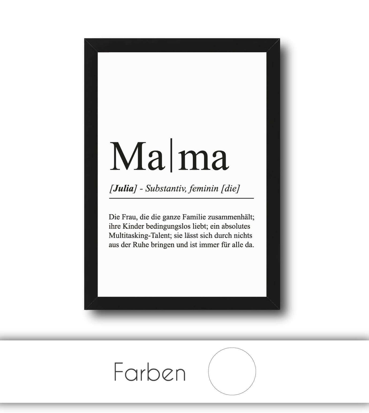 Personalisiertes Bild “Definition MAMA”, Bildfarbe: Weiß, Bildgröße: 13x18cm, DIN A4, DIN A3, Bilderrahmen: Ohne Bilderrahmen, Bilderrahmen weiß ohne Passepartout, Bilderrahmen schwarz ohne Passepartout, Bilderrahmen weiß mit Passepartout, Bilderrahmen schwarz mit Passepartout, Copyright:321geschenke.de