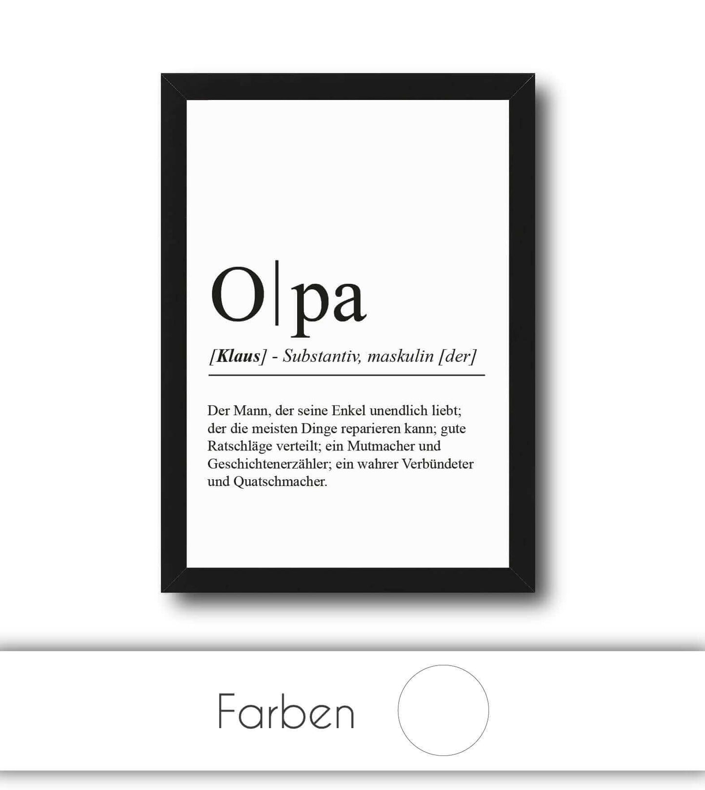 Personalisiertes Bild “Definition OPA”, Bildfarbe: Weiß, Bildgröße: 13x18cm, DIN A4, DIN A3, Bilderrahmen: Ohne Bilderrahmen, Bilderrahmen weiß ohne Passepartout, Bilderrahmen schwarz ohne Passepartout, Bilderrahmen weiß mit Passepartout, Bilderrahmen schwarz mit Passepartout, Copyright:321geschenke.de