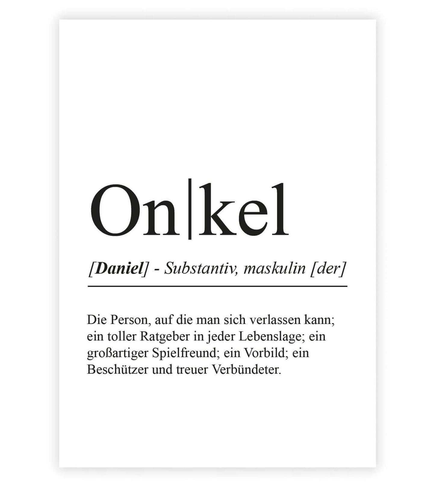 Personalisiertes Bild “Definition ONKEL”, Bildfarbe: Weiß, Bildgröße: 13x18cm, DIN A4, DIN A3, Bilderrahmen: Ohne Bilderrahmen, Bilderrahmen weiß ohne Passepartout, Bilderrahmen schwarz ohne Passepartout, Bilderrahmen weiß mit Passepartout, Bilderrahmen schwarz mit Passepartout, Copyright:321geschenke.de