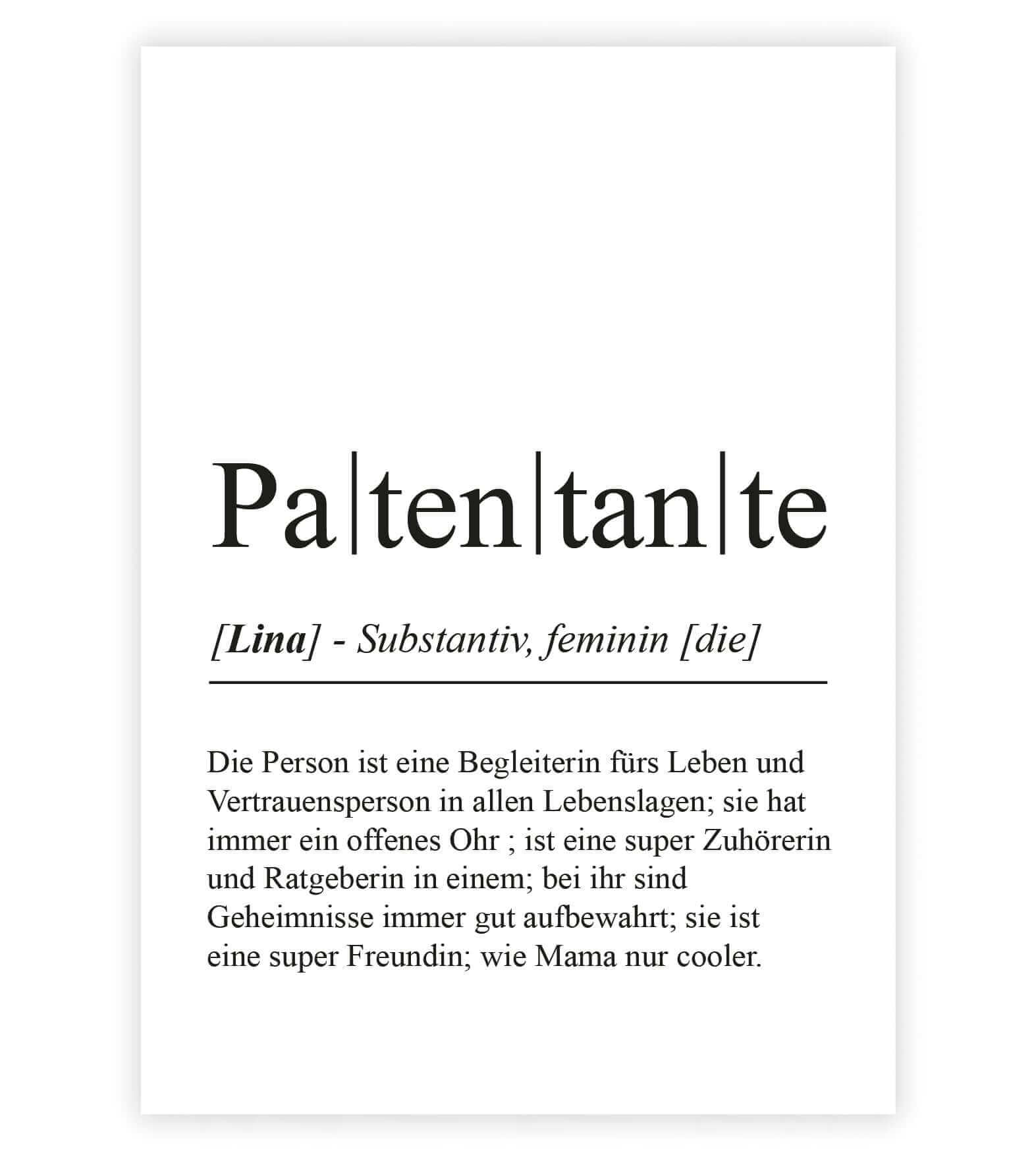 Personalisiertes Bild “Definition PATENTANTE”, Bildfarbe: Weiß, Bildgröße: 13x18cm, DIN A4, DIN A3, Bilderrahmen: Ohne Bilderrahmen, Bilderrahmen weiß ohne Passepartout, Bilderrahmen schwarz ohne Passepartout, Bilderrahmen weiß mit Passepartout, Bilderrahmen schwarz mit Passepartout, Copyright:321geschenke.de