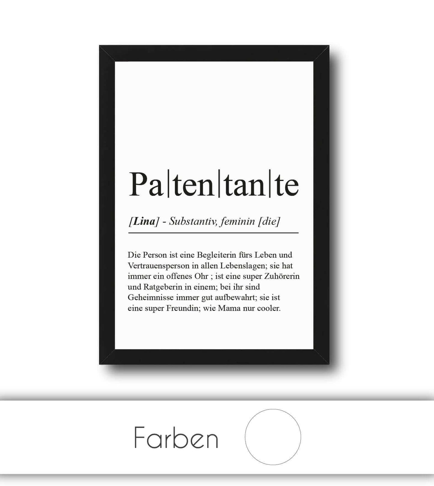Personalisiertes Bild “Definition PATENTANTE”, Bildfarbe: Weiß, Bildgröße: 13x18cm, DIN A4, DIN A3, Bilderrahmen: Ohne Bilderrahmen, Bilderrahmen weiß ohne Passepartout, Bilderrahmen schwarz ohne Passepartout, Bilderrahmen weiß mit Passepartout, Bilderrahmen schwarz mit Passepartout, Copyright:321geschenke.de