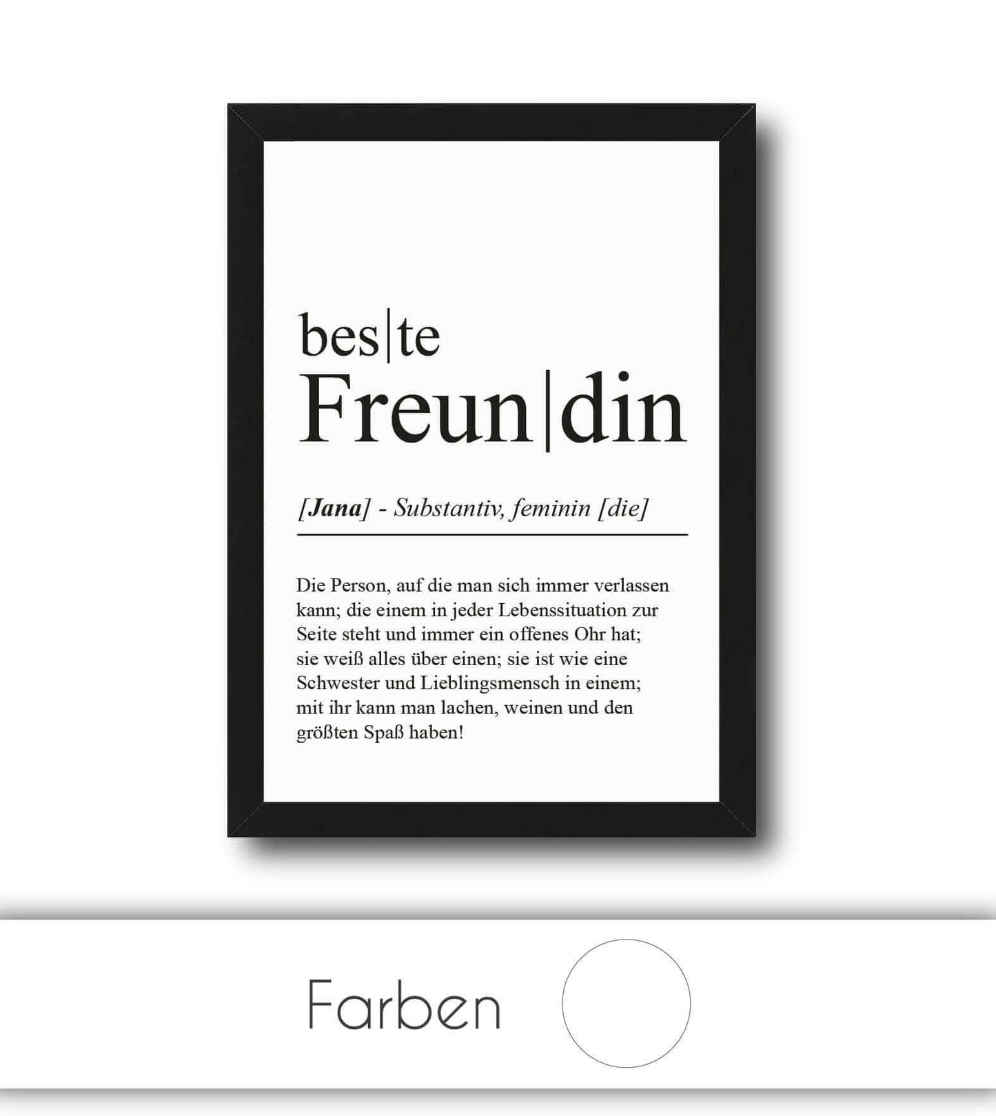 Personalisiertes Bild “Definition BESTE FREUNDIN”, Bildfarbe: Weiß, Bildgröße: 13x18cm, DIN A4, DIN A3, Bilderrahmen: Ohne Bilderrahmen, Bilderrahmen weiß ohne Passepartout, Bilderrahmen schwarz ohne Passepartout, Bilderrahmen weiß mit Passepartout, Bilderrahmen schwarz mit Passepartout, Copyright:321geschenke.de