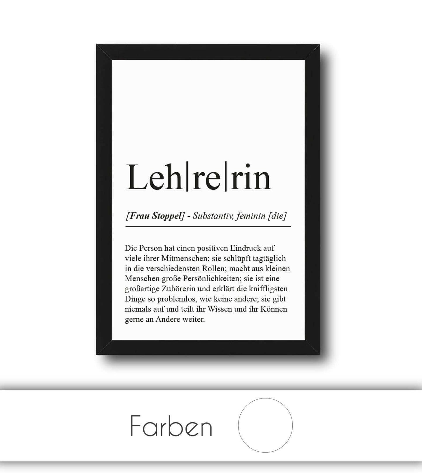 Personalisiertes Bild “Definition LEHRERIN”, Bildfarbe: Weiß, Bildgröße: 13x18cm, DIN A4, DIN A3, Bilderrahmen: Ohne Bilderrahmen, Bilderrahmen weiß ohne Passepartout, Bilderrahmen schwarz ohne Passepartout, Bilderrahmen weiß mit Passepartout, Bilderrahmen schwarz mit Passepartout, Copyright:321geschenke.de
