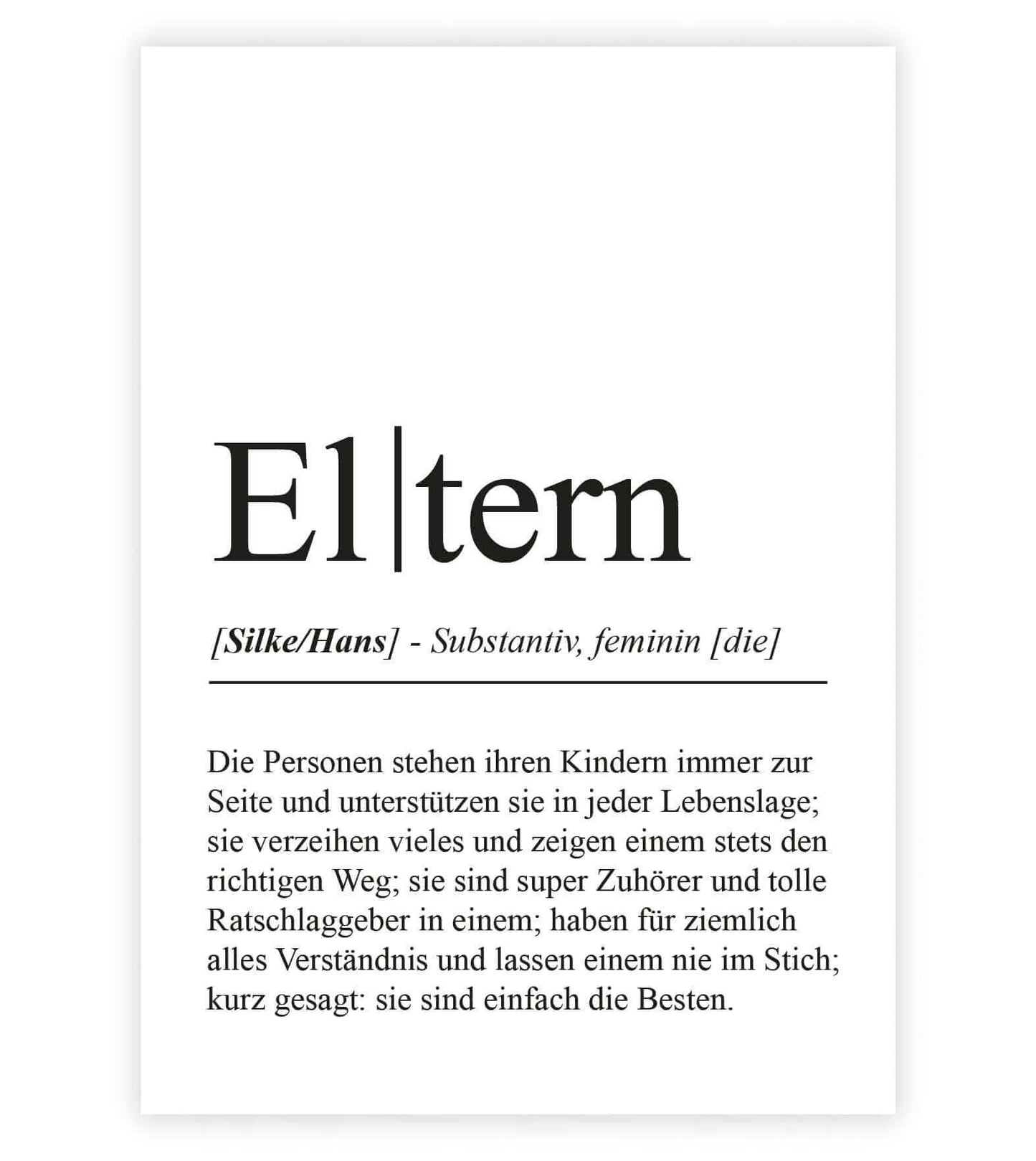 Personalisiertes Bild “Definition ELTERN”, Bildfarbe: Weiß, Bildgröße: 13x18cm, DIN A4, DIN A3, Bilderrahmen: Ohne Bilderrahmen, Bilderrahmen weiß ohne Passepartout, Bilderrahmen schwarz ohne Passepartout, Bilderrahmen weiß mit Passepartout, Bilderrahmen schwarz mit Passepartout, Copyright:321geschenke.de