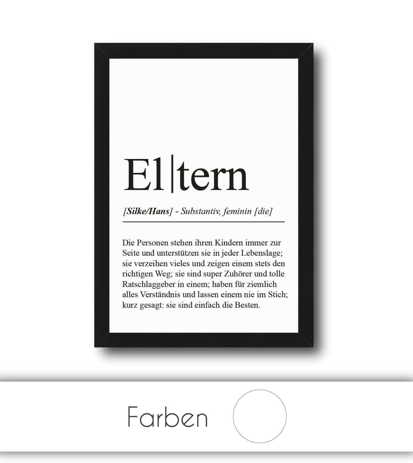 Personalisiertes Bild “Definition ELTERN”, Bildfarbe: Weiß, Bildgröße: 13x18cm, DIN A4, DIN A3, Bilderrahmen: Ohne Bilderrahmen, Bilderrahmen weiß ohne Passepartout, Bilderrahmen schwarz ohne Passepartout, Bilderrahmen weiß mit Passepartout, Bilderrahmen schwarz mit Passepartout, Copyright:321geschenke.de