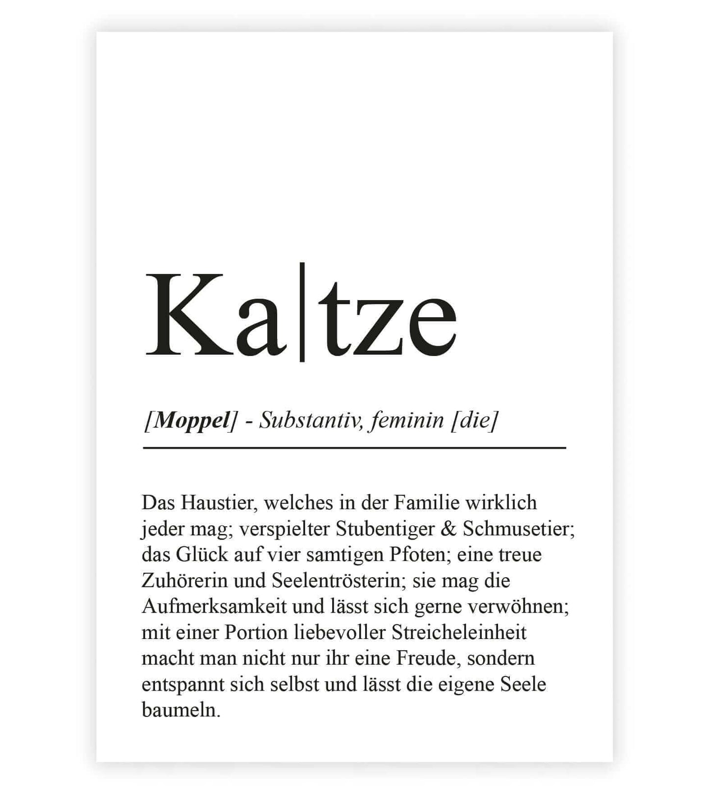 Personalisiertes Bild “Definition KATZE”, Bildfarbe: Weiß, Bildgröße: 13x18cm, DIN A4, DIN A3, Bilderrahmen: Ohne Bilderrahmen, Bilderrahmen weiß ohne Passepartout, Bilderrahmen schwarz ohne Passepartout, Bilderrahmen weiß mit Passepartout, Bilderrahmen schwarz mit Passepartout, Copyright:321geschenke.de