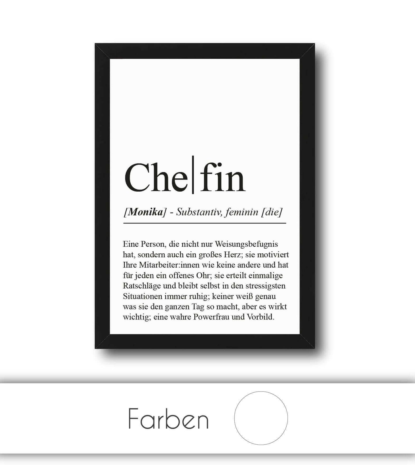 Personalisiertes Bild “Definition CHEFIN”, Bildfarbe: Weiß, Bildgröße: 13x18cm, DIN A4, DIN A3, Bilderrahmen: Ohne Bilderrahmen, Bilderrahmen weiß ohne Passepartout, Bilderrahmen schwarz ohne Passepartout, Bilderrahmen weiß mit Passepartout, Bilderrahmen schwarz mit Passepartout, Copyright:321geschenke.de