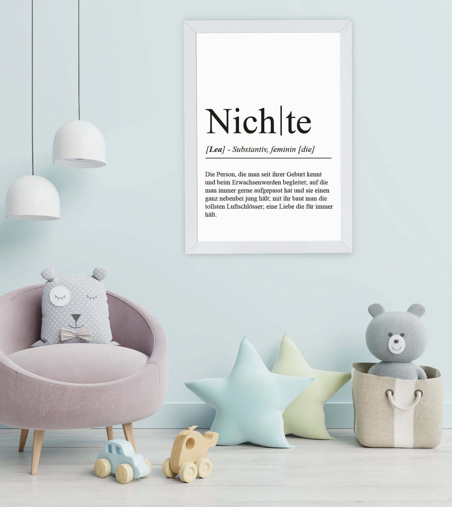 Anwendungsbild_Personalisiertes Bild “Definition NICHTE”, Bildfarbe: Weiß, Bildgröße: 13x18cm, DIN A4, DIN A3, Bilderrahmen: Ohne Bilderrahmen, Bilderrahmen weiß ohne Passepartout, Bilderrahmen schwarz ohne Passepartout, Bilderrahmen weiß mit Passepartout, Bilderrahmen schwarz mit Passepartout, Copyright:321geschenke.de