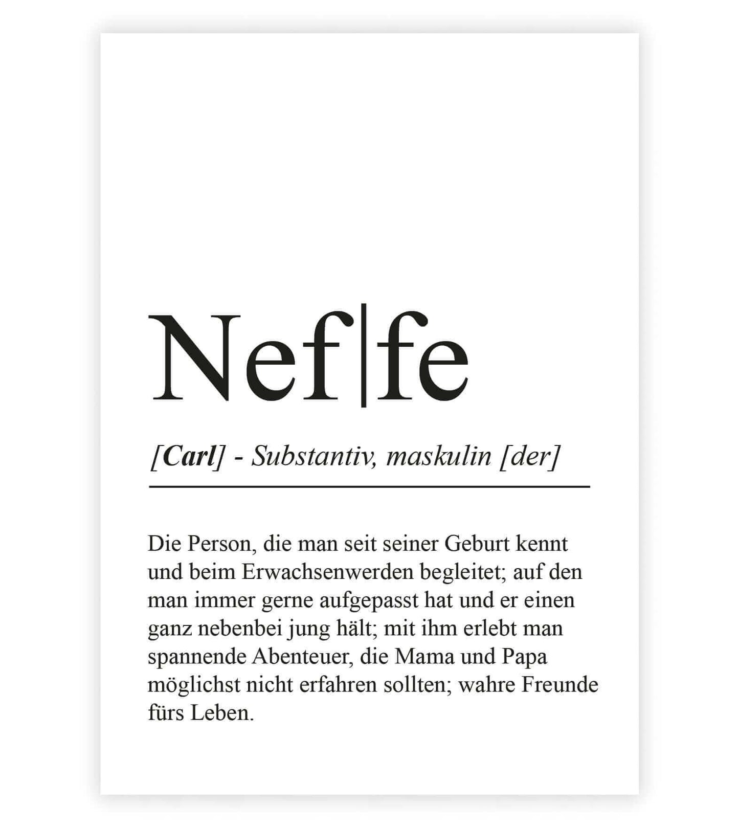 Personalisiertes Bild “Definition NEFFE”, Bildfarbe: Weiß, Bildgröße: 13x18cm, DIN A4, DIN A3, Bilderrahmen: Ohne Bilderrahmen, Bilderrahmen weiß ohne Passepartout, Bilderrahmen schwarz ohne Passepartout, Bilderrahmen weiß mit Passepartout, Bilderrahmen schwarz mit Passepartout, Copyright:321geschenke.de