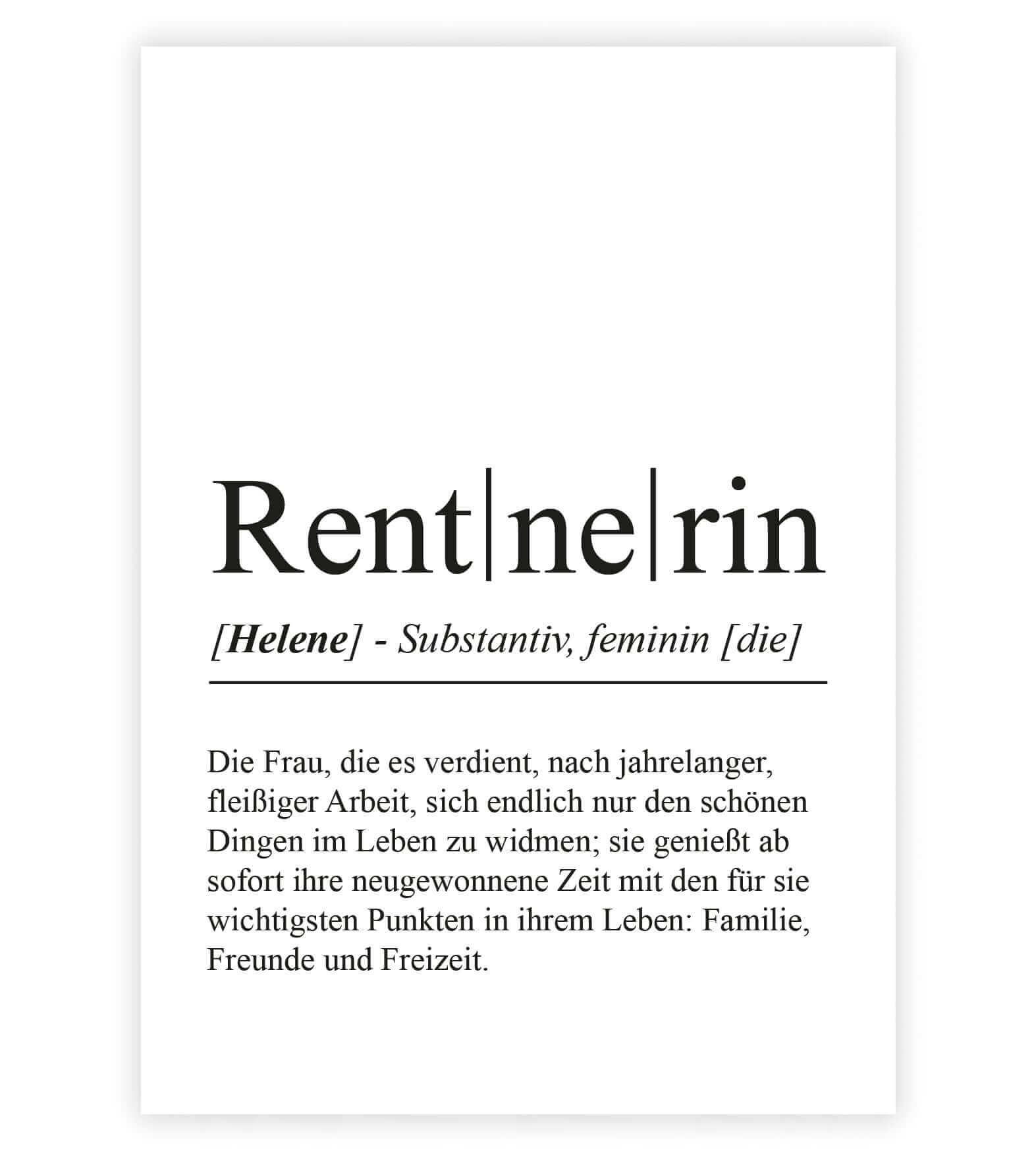 Personalisiertes Bild “Definition RENTNERIN”, Bildfarbe: Weiß, Bildgröße: 13x18cm, DIN A4, DIN A3, Bilderrahmen: Ohne Bilderrahmen, Bilderrahmen weiß ohne Passepartout, Bilderrahmen schwarz ohne Passepartout, Bilderrahmen weiß mit Passepartout, Bilderrahmen schwarz mit Passepartout, Copyright:321geschenke.de