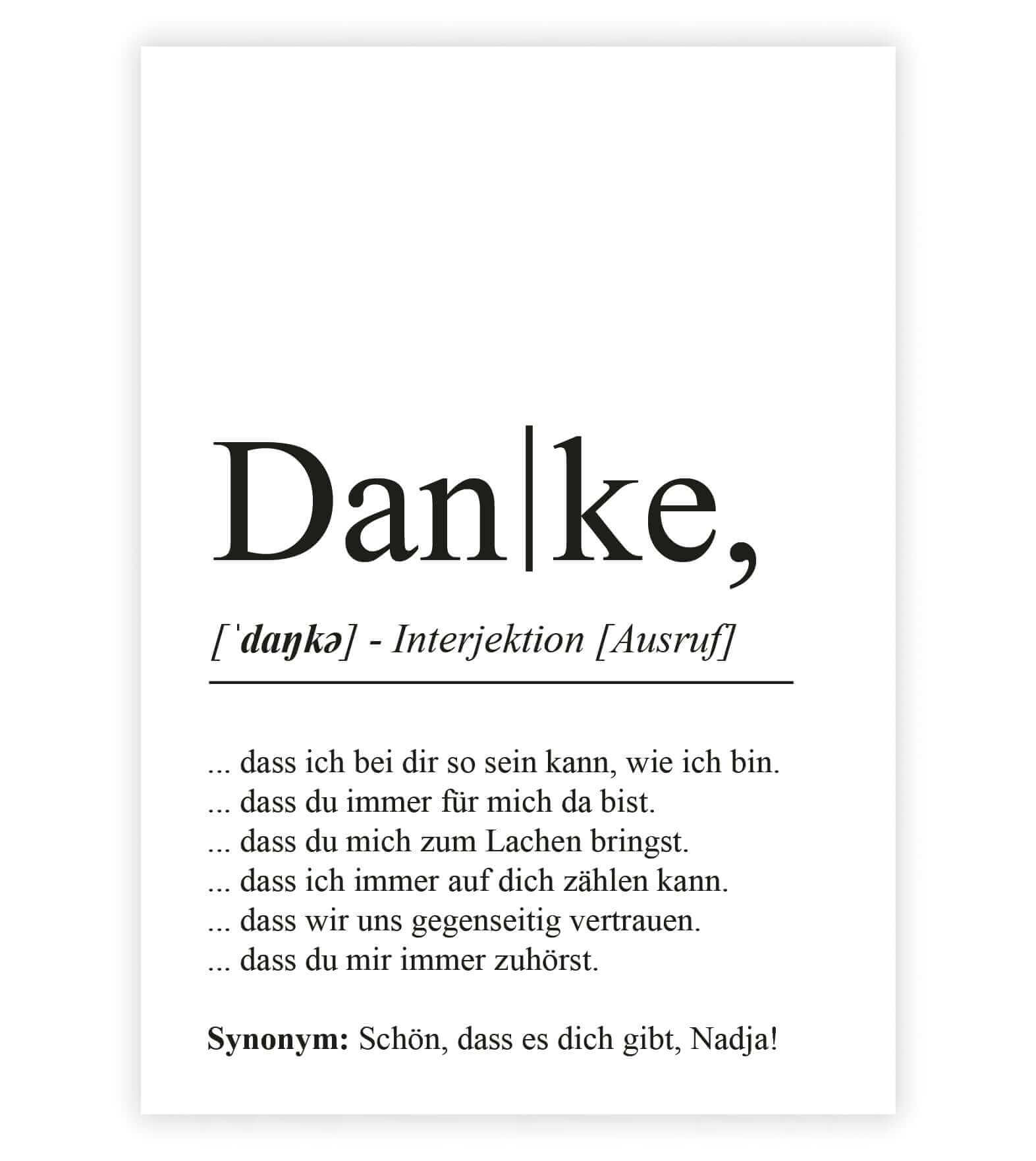 Personalisiertes Bild “Definition DANKE”, Bildfarbe: Weiß, Bildgröße: 13x18cm, DIN A4, DIN A3, Bilderrahmen: Ohne Bilderrahmen, Bilderrahmen weiß ohne Passepartout, Bilderrahmen schwarz ohne Passepartout, Bilderrahmen weiß mit Passepartout, Bilderrahmen schwarz mit Passepartout, Copyright:321geschenke.de