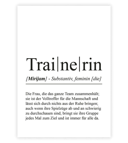 Personalisiertes Bild “Definition TRAINERIN”, Bildfarbe: Weiß, Bildgröße: 13x18cm, DIN A4, DIN A3, Bilderrahmen: Ohne Bilderrahmen, Bilderrahmen weiß ohne Passepartout, Bilderrahmen schwarz ohne Passepartout, Bilderrahmen weiß mit Passepartout, Bilderrahmen schwarz mit Passepartout, Copyright:321geschenke.de
