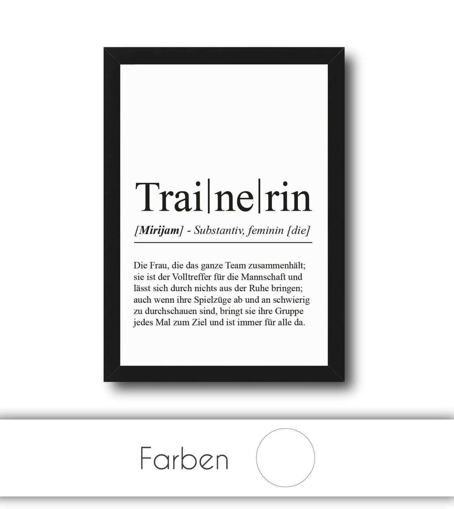 Personalisiertes Bild “Definition TRAINERIN”, Bildfarbe: Weiß, Bildgröße: 13x18cm, DIN A4, DIN A3, Bilderrahmen: Ohne Bilderrahmen, Bilderrahmen weiß ohne Passepartout, Bilderrahmen schwarz ohne Passepartout, Bilderrahmen weiß mit Passepartout, Bilderrahmen schwarz mit Passepartout, Copyright:321geschenke.de