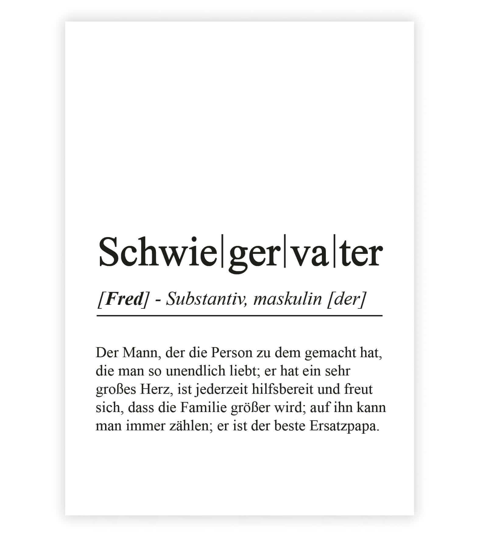 Personalisiertes Bild “Definition SCHWIEGERVATER”, Bildfarbe: Weiß, Bildgröße: 13x18cm, DIN A4, DIN A3, Bilderrahmen: Ohne Bilderrahmen, Bilderrahmen weiß ohne Passepartout, Bilderrahmen schwarz ohne Passepartout, Bilderrahmen weiß mit Passepartout, Bilderrahmen schwarz mit Passepartout, Copyright:321geschenke.de