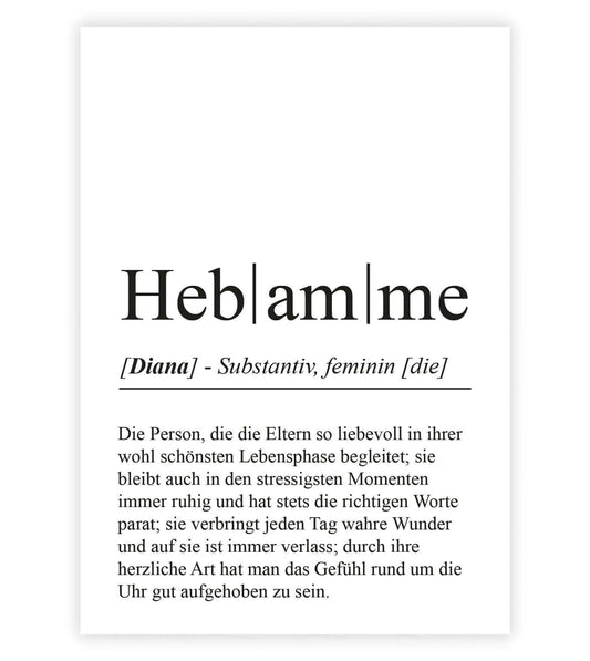 Personalisiertes Bild “Definition HEBAMME”, Bildfarbe: Weiß, Bildgröße: 13x18cm, DIN A4, DIN A3, Bilderrahmen: Ohne Bilderrahmen, Bilderrahmen weiß ohne Passepartout, Bilderrahmen schwarz ohne Passepartout, Bilderrahmen weiß mit Passepartout, Bilderrahmen schwarz mit Passepartout, Copyright:321geschenke.de