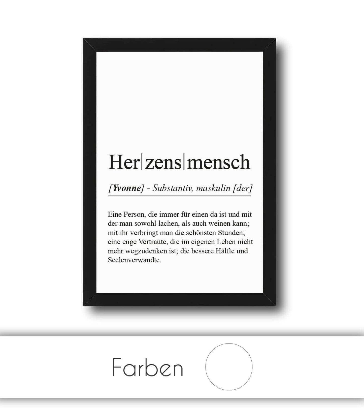 Personalisiertes Bild “Definition HERZENSMENSCH”, Bildfarbe: Weiß, Bildgröße: 13x18cm, DIN A4, DIN A3, Bilderrahmen: Ohne Bilderrahmen, Bilderrahmen weiß ohne Passepartout, Bilderrahmen schwarz ohne Passepartout, Bilderrahmen weiß mit Passepartout, Bilderrahmen schwarz mit Passepartout, Copyright:321geschenke.de