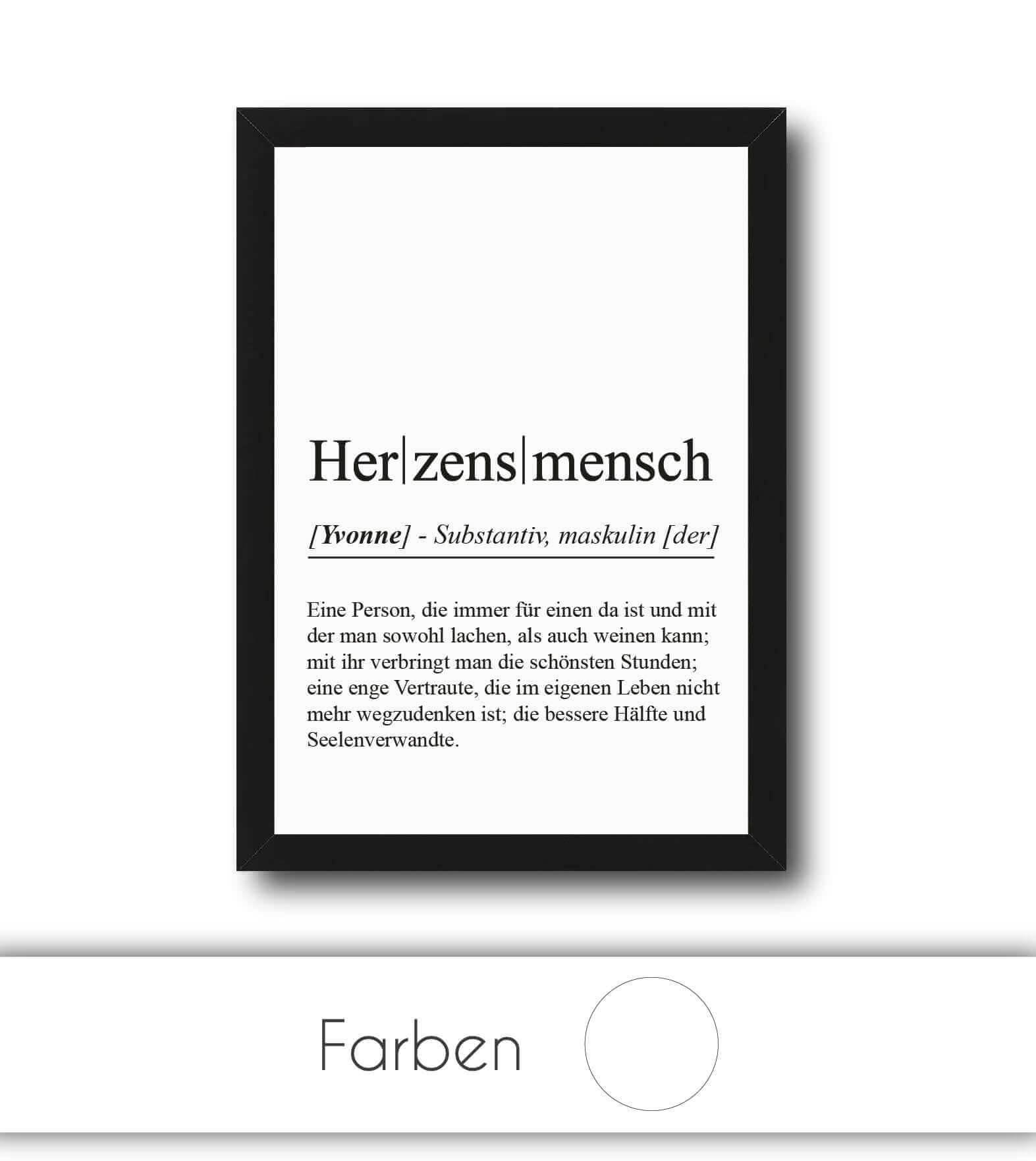 Personalisiertes Bild “Definition HERZENSMENSCH”, Bildfarbe: Weiß, Bildgröße: 13x18cm, DIN A4, DIN A3, Bilderrahmen: Ohne Bilderrahmen, Bilderrahmen weiß ohne Passepartout, Bilderrahmen schwarz ohne Passepartout, Bilderrahmen weiß mit Passepartout, Bilderrahmen schwarz mit Passepartout, Copyright:321geschenke.de