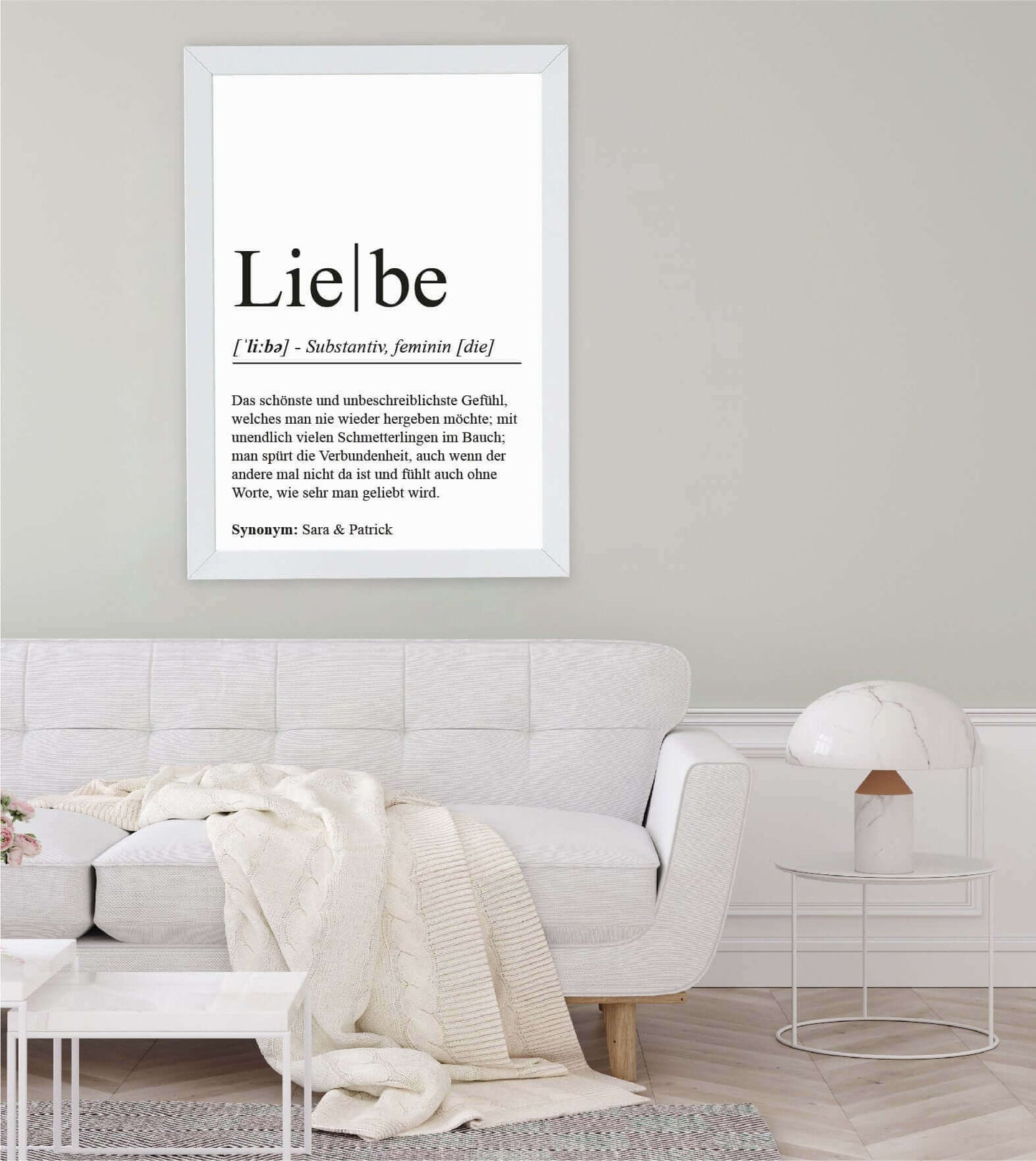 Anwendungsbild_Personalisiertes Bild “Definition LIEBE”, Bildfarbe: Weiß, Bildgröße: 13x18cm, DIN A4, DIN A3, Bilderrahmen: Ohne Bilderrahmen, Bilderrahmen weiß ohne Passepartout, Bilderrahmen schwarz ohne Passepartout, Bilderrahmen weiß mit Passepartout, Bilderrahmen schwarz mit Passepartout, Copyright:321geschenke.de