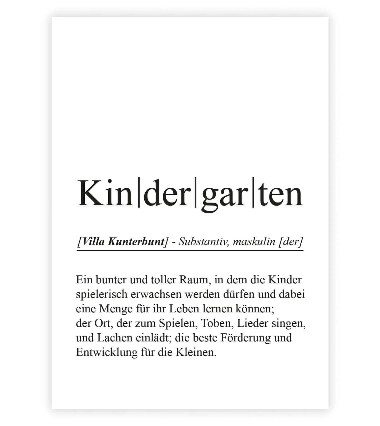 Personalisiertes Bild “Definition KINDERGARTEN”, Bildfarbe: Weiß, Bildgröße: 13x18cm, DIN A4, DIN A3, Bilderrahmen: Ohne Bilderrahmen, Bilderrahmen weiß ohne Passepartout, Bilderrahmen schwarz ohne Passepartout, Bilderrahmen weiß mit Passepartout, Bilderrahmen schwarz mit Passepartout, Copyright:321geschenke.de