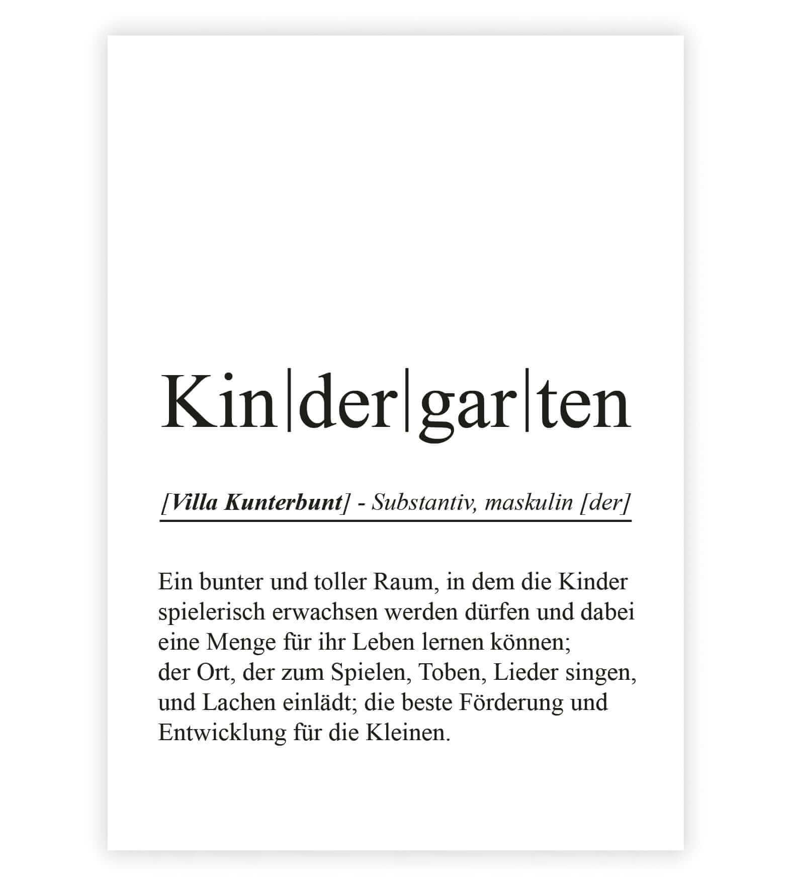 Personalisiertes Bild “Definition KINDERGARTEN”, Bildfarbe: Weiß, Bildgröße: 13x18cm, DIN A4, DIN A3, Bilderrahmen: Ohne Bilderrahmen, Bilderrahmen weiß ohne Passepartout, Bilderrahmen schwarz ohne Passepartout, Bilderrahmen weiß mit Passepartout, Bilderrahmen schwarz mit Passepartout, Copyright:321geschenke.de