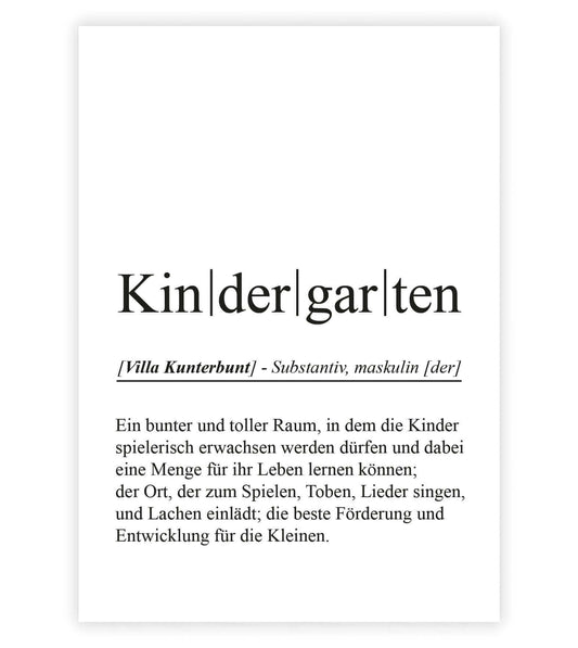 Personalisiertes Bild “Definition KINDERGARTEN”, Bildfarbe: Weiß, Bildgröße: 13x18cm, DIN A4, DIN A3, Bilderrahmen: Ohne Bilderrahmen, Bilderrahmen weiß ohne Passepartout, Bilderrahmen schwarz ohne Passepartout, Bilderrahmen weiß mit Passepartout, Bilderrahmen schwarz mit Passepartout, Copyright:321geschenke.de