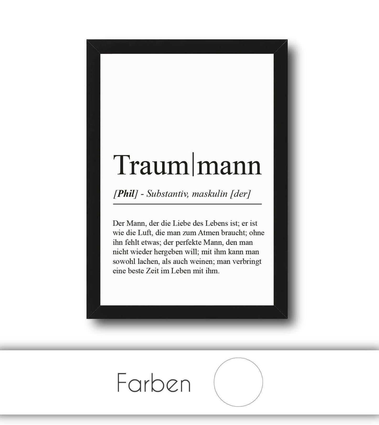 Personalisiertes Bild “Definition TRAUMMANN”, Bildfarbe: Weiß, Bildgröße: 13x18cm, DIN A4, DIN A3, Bilderrahmen: Ohne Bilderrahmen, Bilderrahmen weiß ohne Passepartout, Bilderrahmen schwarz ohne Passepartout, Bilderrahmen weiß mit Passepartout, Bilderrahmen schwarz mit Passepartout, Copyright:321geschenke.de