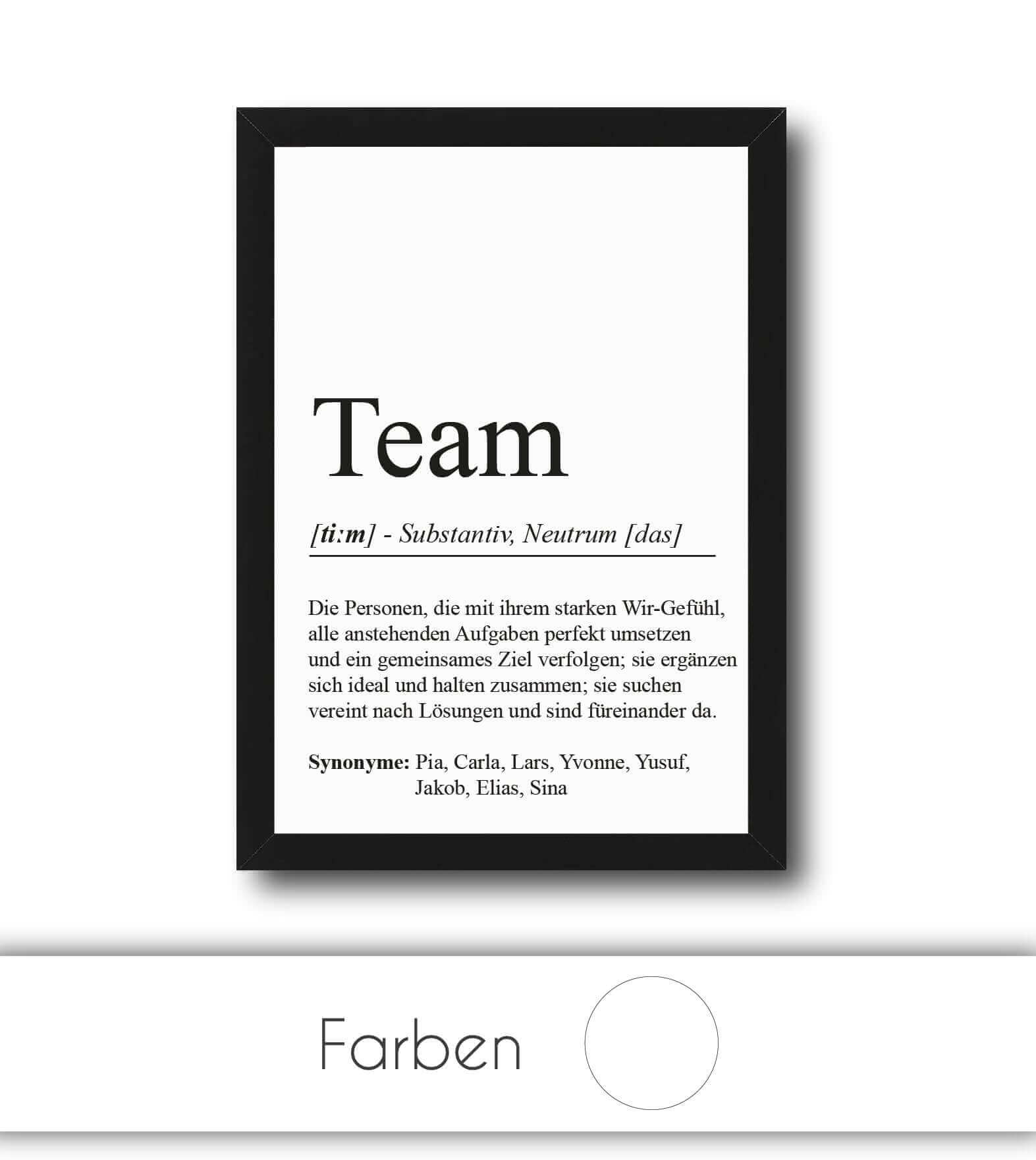 Personalisiertes Bild “Definition TEAM”, Bildfarbe: Weiß, Bildgröße: 13x18cm, DIN A4, DIN A3, Bilderrahmen: Ohne Bilderrahmen, Bilderrahmen weiß ohne Passepartout, Bilderrahmen schwarz ohne Passepartout, Bilderrahmen weiß mit Passepartout, Bilderrahmen schwarz mit Passepartout, Copyright:321geschenke.de