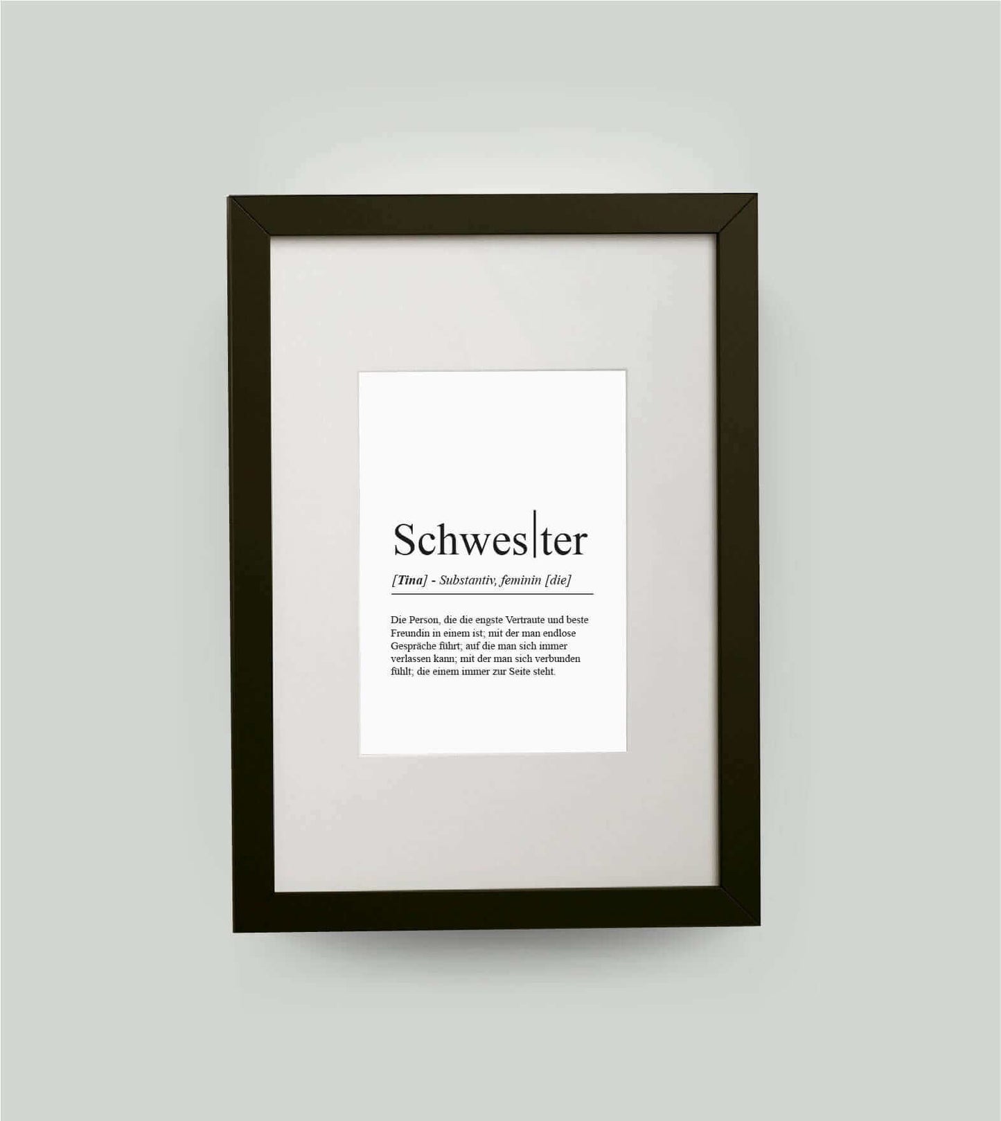 Personalisiertes Bild “Definition SCHWESTER”, DIN 13x18cm, mit Rahmen schwarz 21x30cm, ohne Passepartout, Copyright: 321geschenke.de