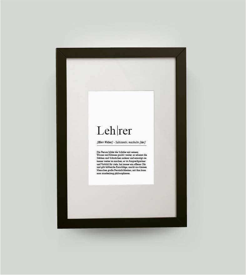 Personalisiertes Bild “Definition LEHRER”, DIN 13x18cm, mit Rahmen schwarz 21x30cm, ohne Passepartout, Copyright: 321geschenke.de