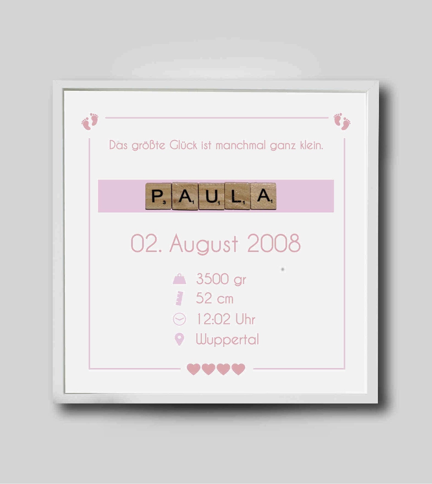 Personalisiertes Bild “Geburtsanzeige”, Bildfarbe: Rosa, Bildgröße: 25x25cm, Bilderrahmen: Ohne Bilderrahmen, Copyright: 321geschenke.de