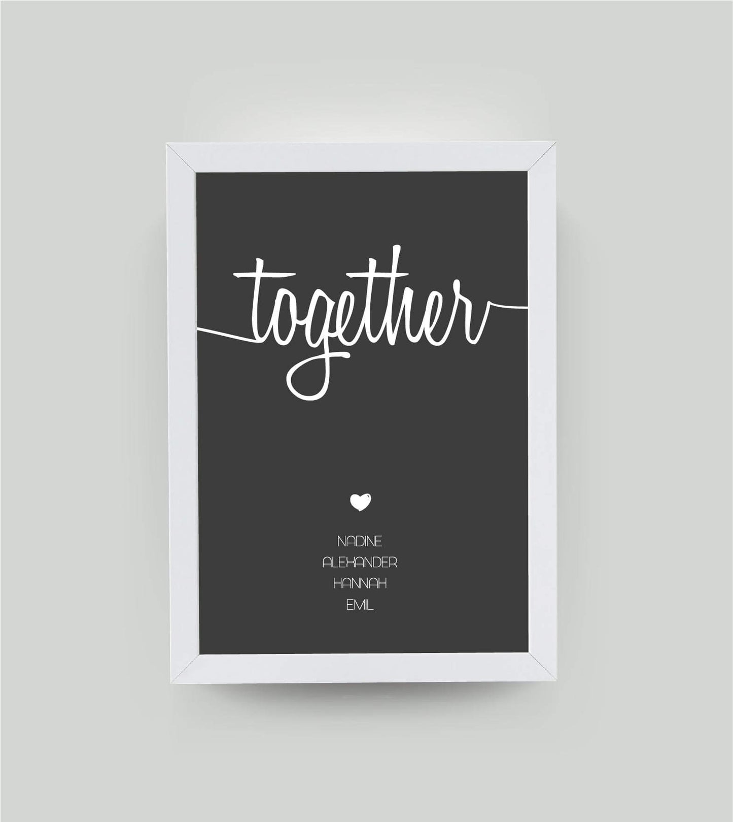 Personalisiertes Familienbild “TOGETHER”, Bildfarbe: Anthrazit/Schwarz, Bildgröße: 13x18cm, Bilderrahmen: Ohne Bilderrahmen, Copyright:321geschenke.de