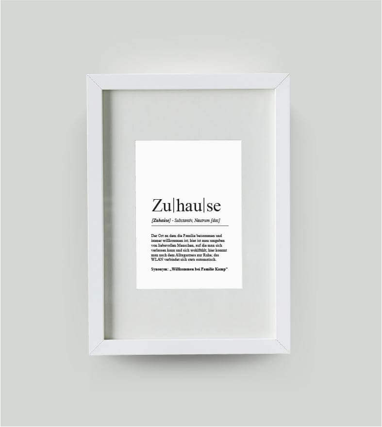 Personalisiertes Bild “Definition ZUHAUSE”, Bildgröße: DIN A4, Bilderrahmen: Bilderrahmen weiß mit Passepartout, , Copyright: 321geschenke.de