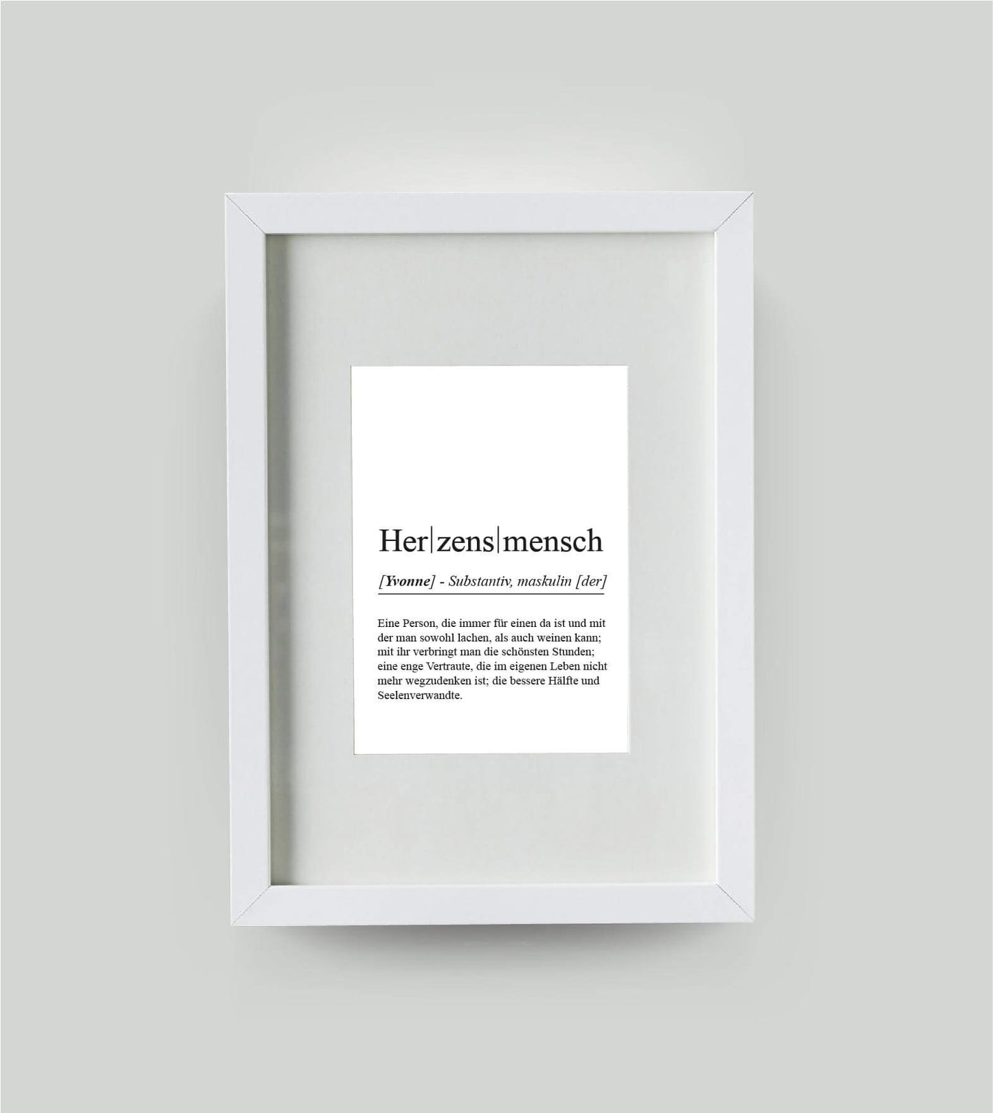 Personalisiertes Bild “Definition HERZENSMENSCH”, DIN 13x18cm, mit Rahmen weiß 21x30cm, ohne Passepartout, Copyright: 321geschenke.de
