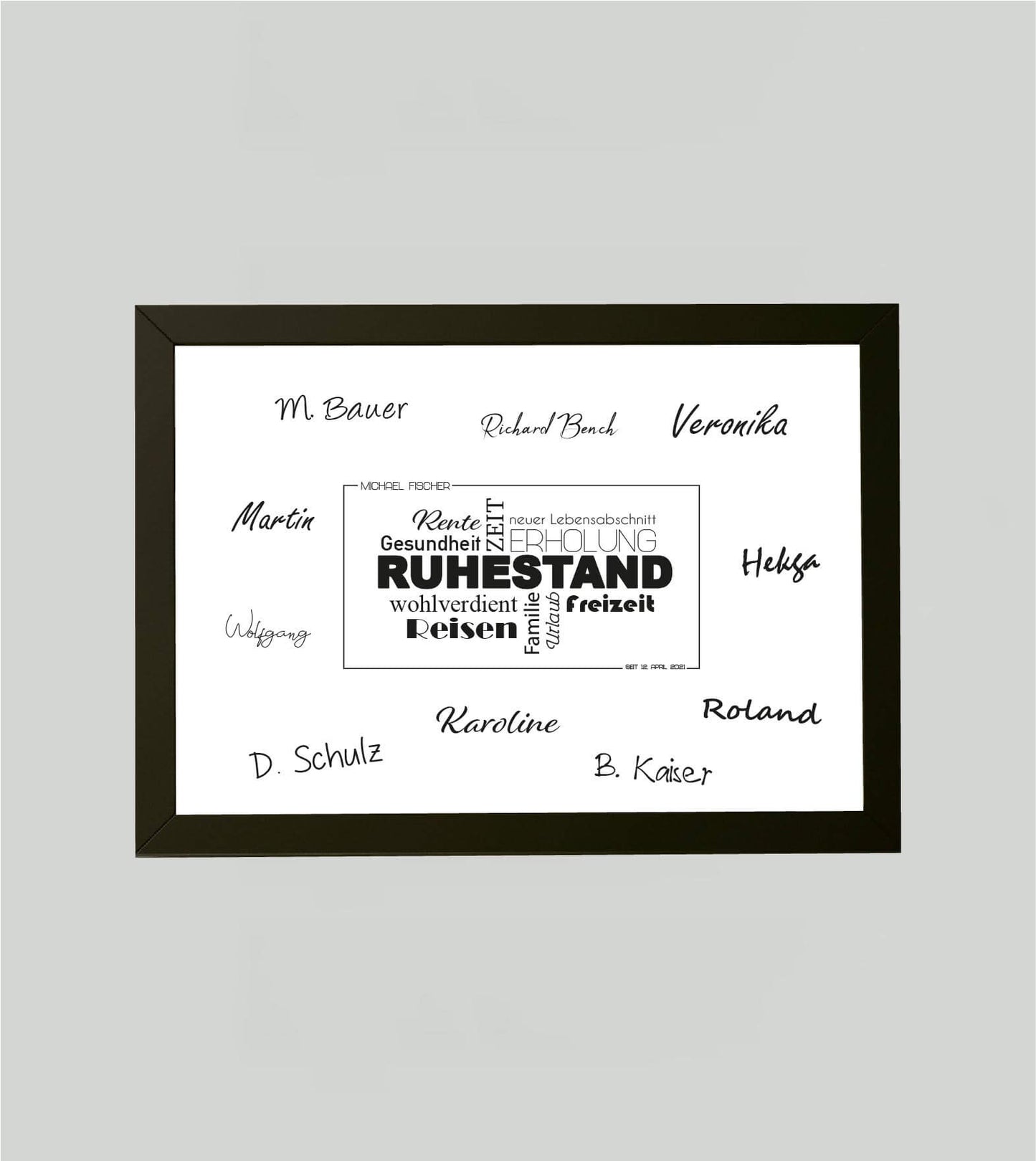 Personalisiertes Bild “Ruhestand Abschiedsgeschenk”, Bildfarbe: Anthrazit/Schwarz, Grau, Weiß, Bildgröße: DIN A4, DIN A3, Bilderrahmen: Ohne Bilderrahmen, Bilderrahmen weiß ohne Passepartout, Bilderrahmen schwarz ohne Passepartout,Copyright: 321geschenke.de