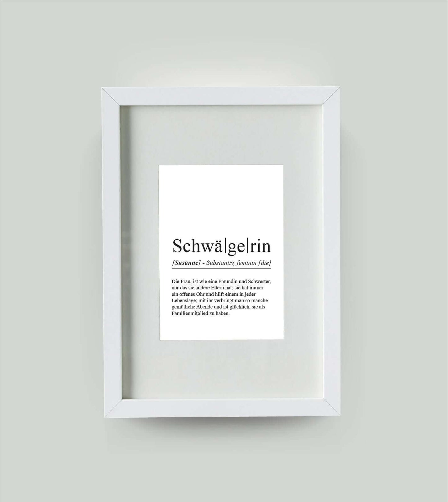 Personalisiertes Bild “Definition SCHWÄGERIN”, DIN 13x18cm, mit Rahmen weiß 21x30cm, ohne Passepartout, Copyright: 321geschenke.de