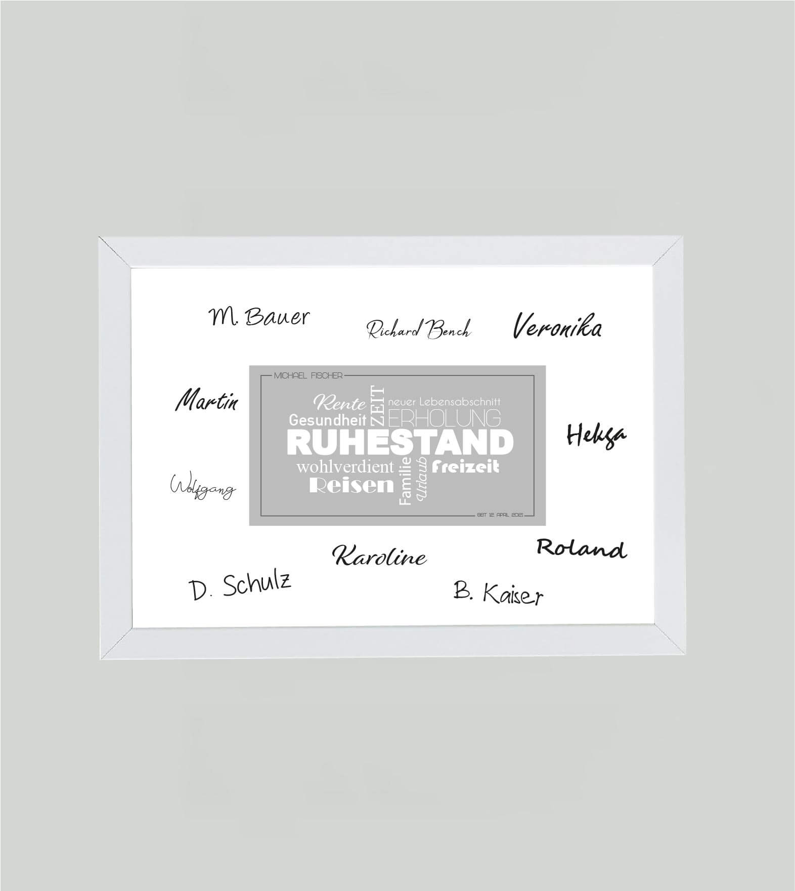 Personalisiertes Bild “Ruhestand Abschiedsgeschenk”, Bildfarbe: Anthrazit/Schwarz, Grau, Weiß, Bildgröße: DIN A4, DIN A3, Bilderrahmen: Ohne Bilderrahmen, Bilderrahmen weiß ohne Passepartout, Bilderrahmen schwarz ohne Passepartout,Copyright: 321geschenke.de
