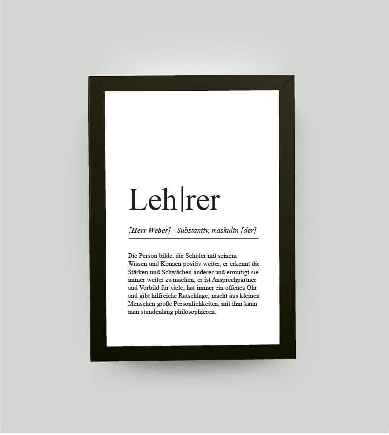 Personalisiertes Bild “Definition LEHRER”, DIN A4, mit Rahmen schwarz 21x30cm, ohne Passepartout, Copyright: 321geschenke.de
