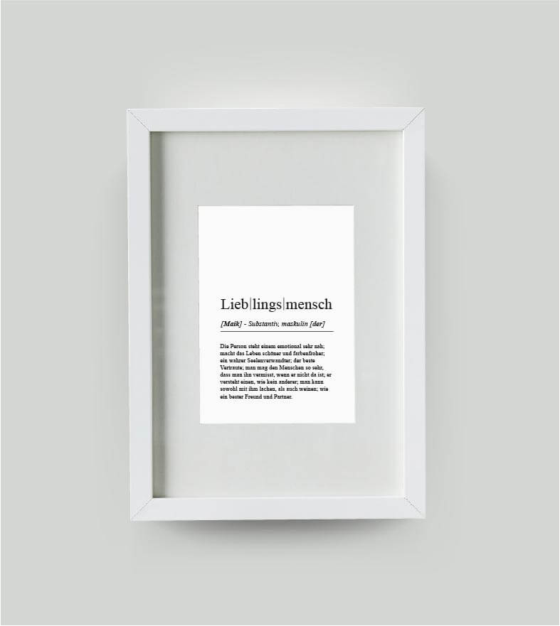 Personalisiertes Bild “Definition LIEBLINGSMENSCH”, DIN 13x18cm, mit Rahmen weiß 21x30cm, ohne Passepartout, Copyright: 321geschenke.de