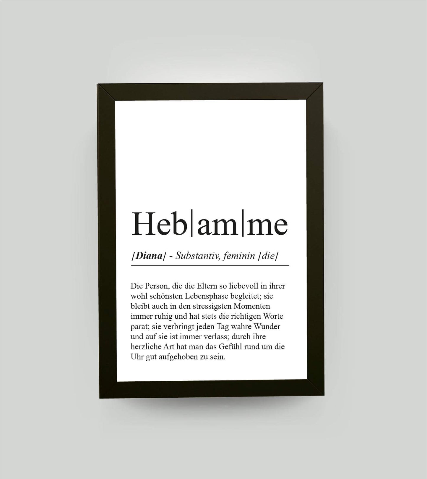 Personalisiertes Bild “Definition HEBAMME”, DIN A4, mit Rahmen schwarz 21x30cm, ohne Passepartout, Copyright: 321geschenke.de