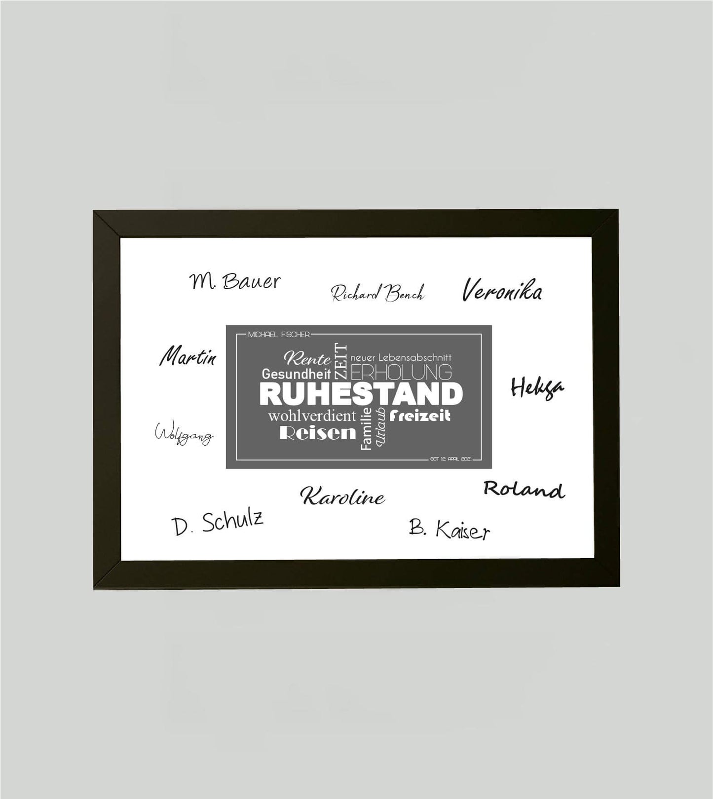 Personalisiertes Bild “Ruhestand Abschiedsgeschenk”, Bildfarbe: Anthrazit/Schwarz, Grau, Weiß, Bildgröße: DIN A4, DIN A3, Bilderrahmen: Ohne Bilderrahmen, Bilderrahmen weiß ohne Passepartout, Bilderrahmen schwarz ohne Passepartout,Copyright: 321geschenke.de